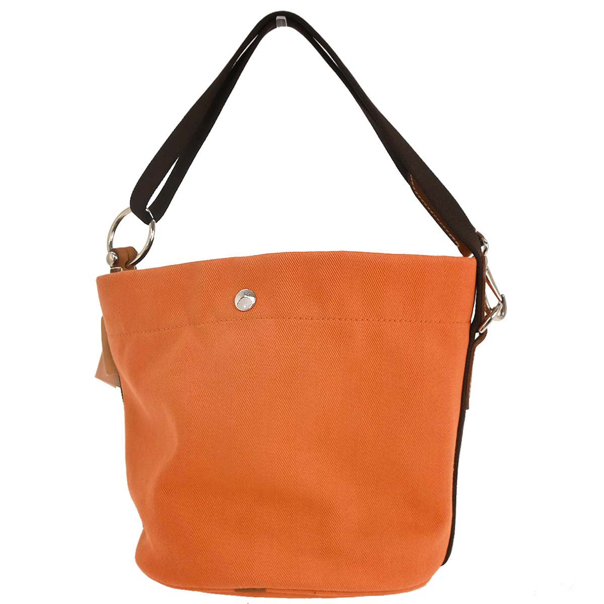 Hermes Orange Toile Chevron Sac de Pansage Bucket Shoulder Bag