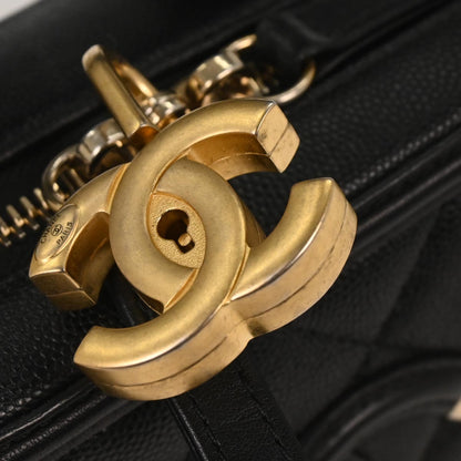 Chanel 2018 Black Caviar Filigree 2way Shoulder Vanity Handbag