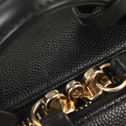 Chanel 2018 Black Caviar Filigree 2way Shoulder Vanity Handbag