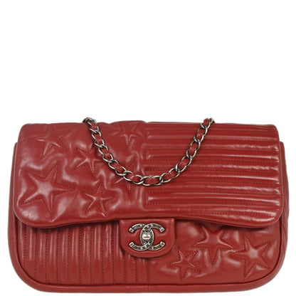 Chanel Red Lambskin Paris Dallas Stars and Stripes Flap Bag Shoulder Bag
