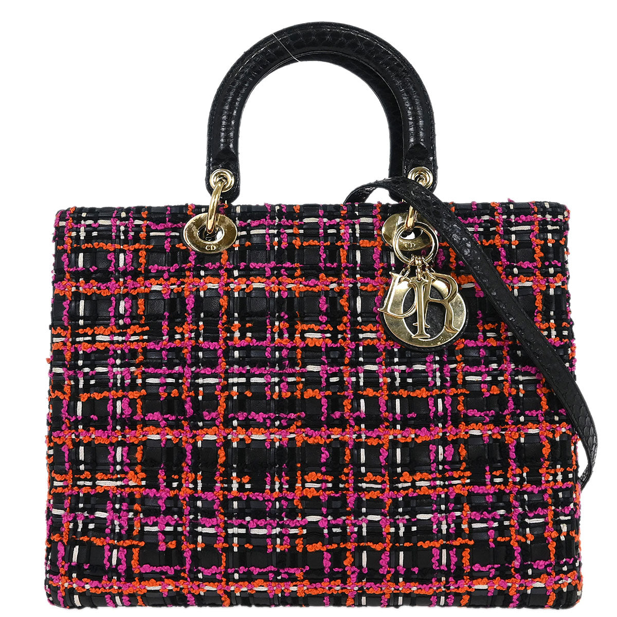 Christian Dior * Black Tweed Large Lady Dior Cannage Handbag