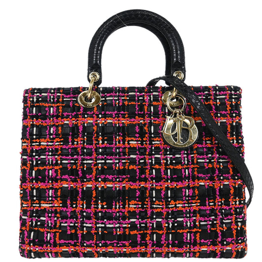 Christian Dior * Black Tweed Large Lady Dior Cannage Handbag