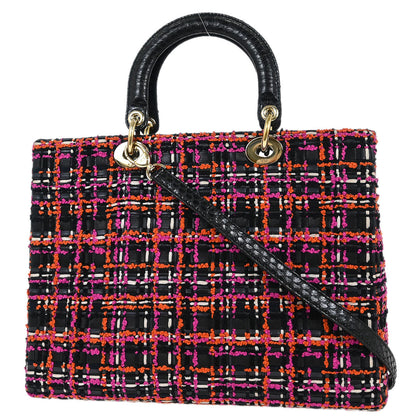 Christian Dior * Black Tweed Large Lady Dior Cannage Handbag