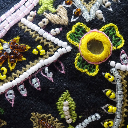 Fendi Black Cotton Beaded Embroidered Baguette Handbag