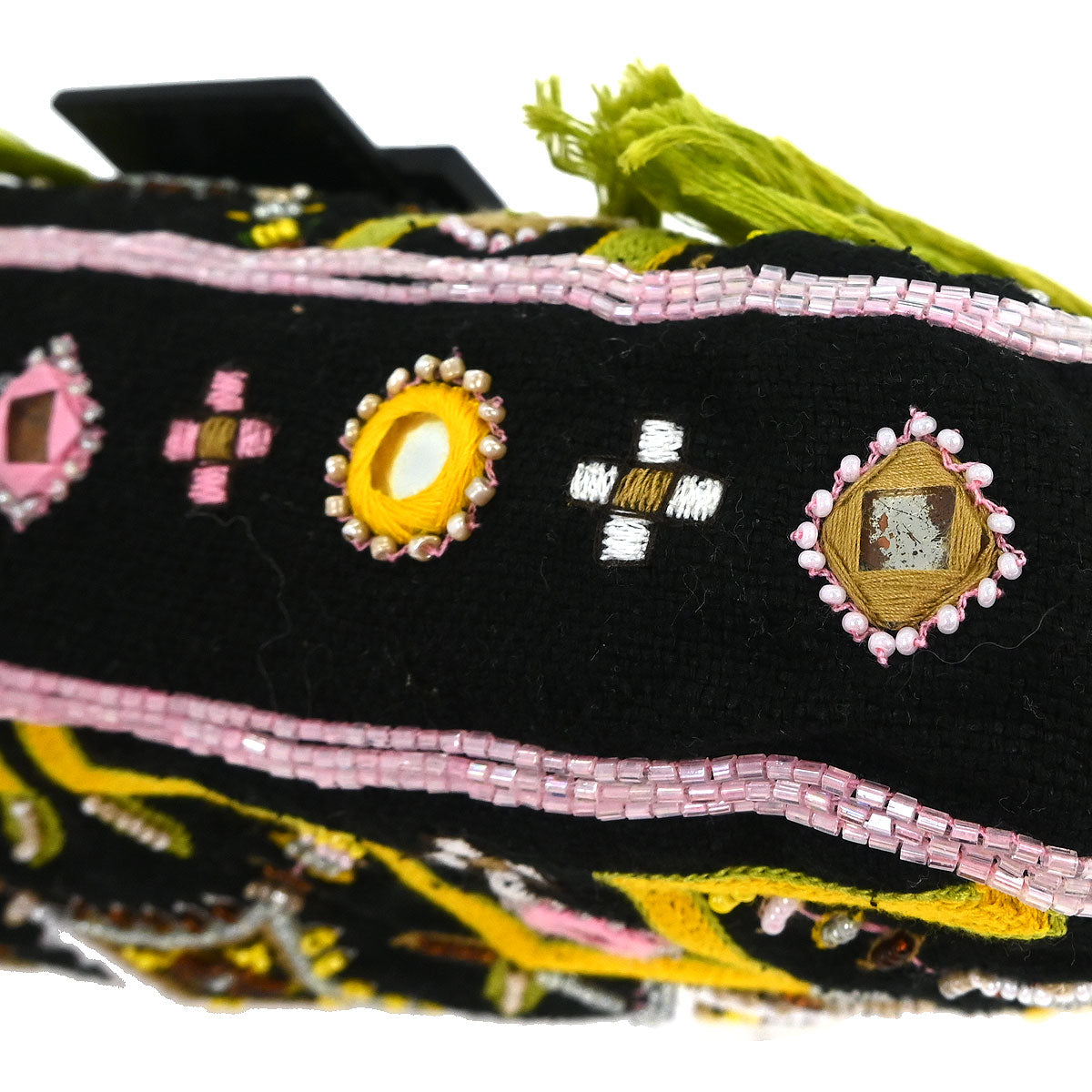 Fendi Black Cotton Beaded Embroidered Baguette Handbag