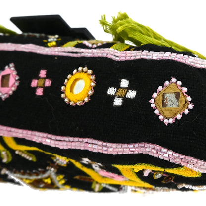 Fendi Black Cotton Beaded Embroidered Baguette Handbag