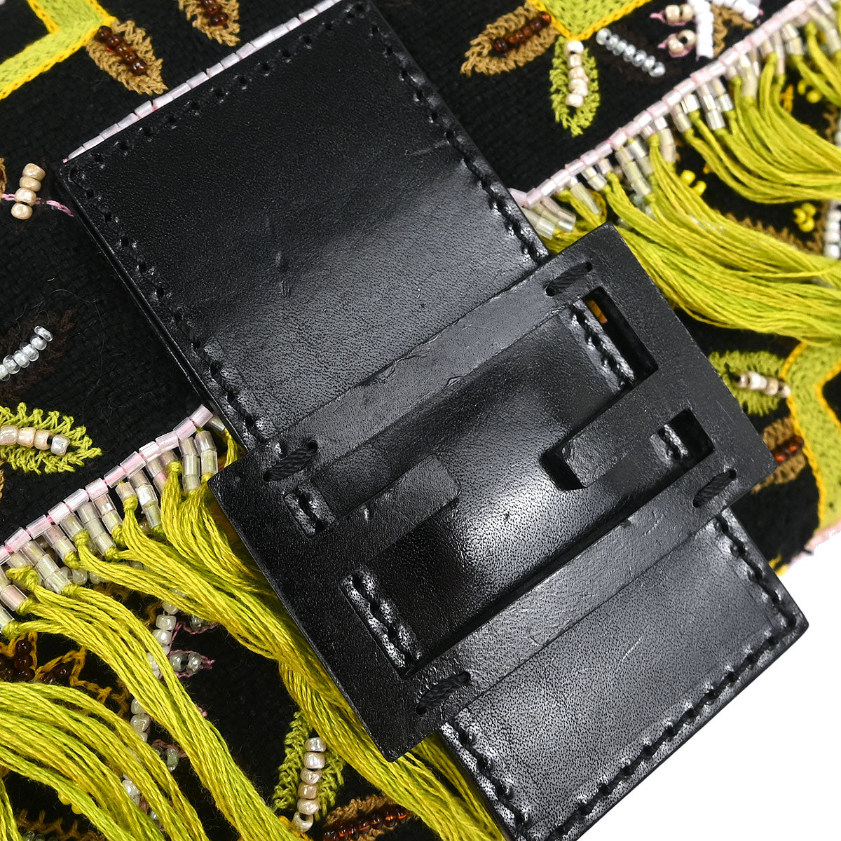 Fendi Black Cotton Beaded Embroidered Baguette Handbag