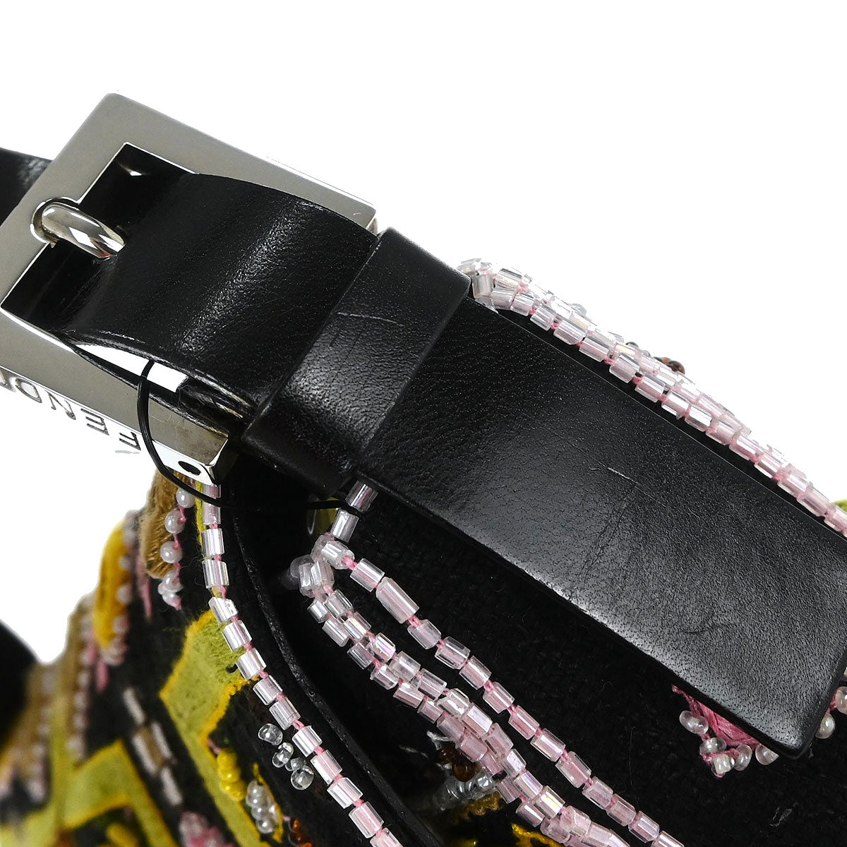 Fendi Black Cotton Beaded Embroidered Baguette Handbag