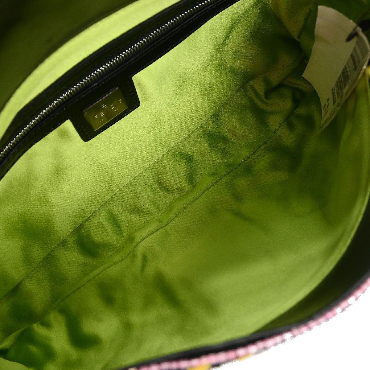 Fendi Black Cotton Beaded Embroidered Baguette Handbag