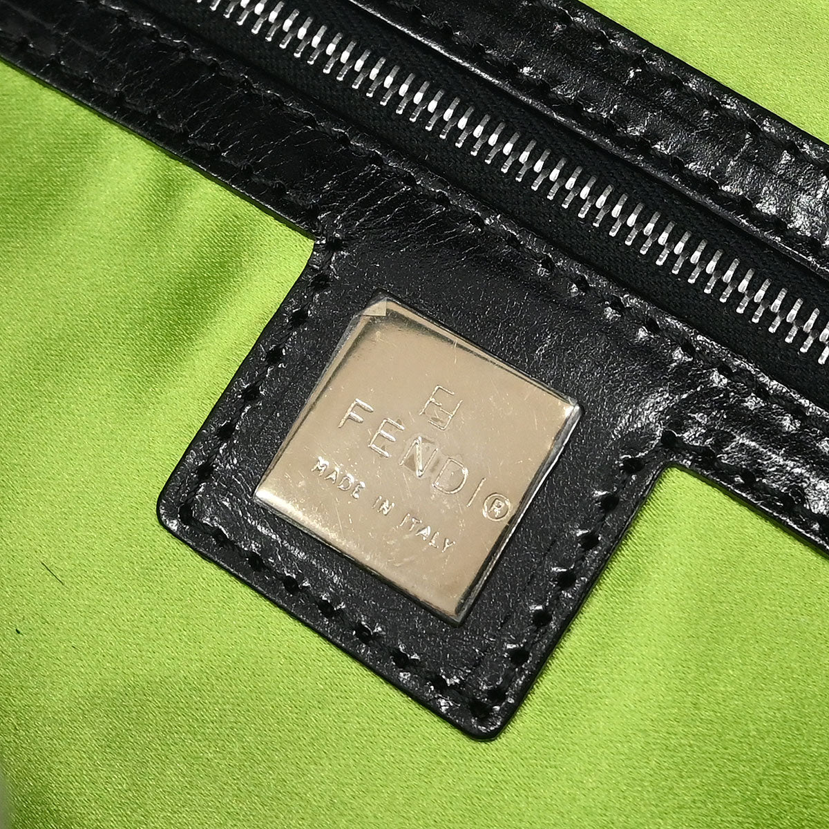 Fendi Black Cotton Beaded Embroidered Baguette Handbag