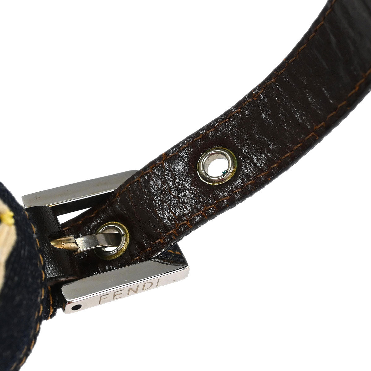 Fendi Navy Denim Flower Embroidered Baguette Handbag