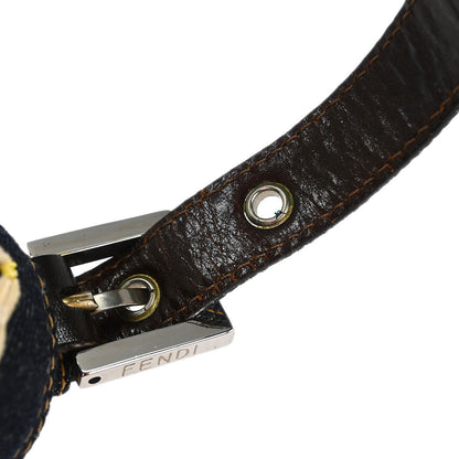 Fendi Navy Denim Flower Embroidered Baguette Handbag