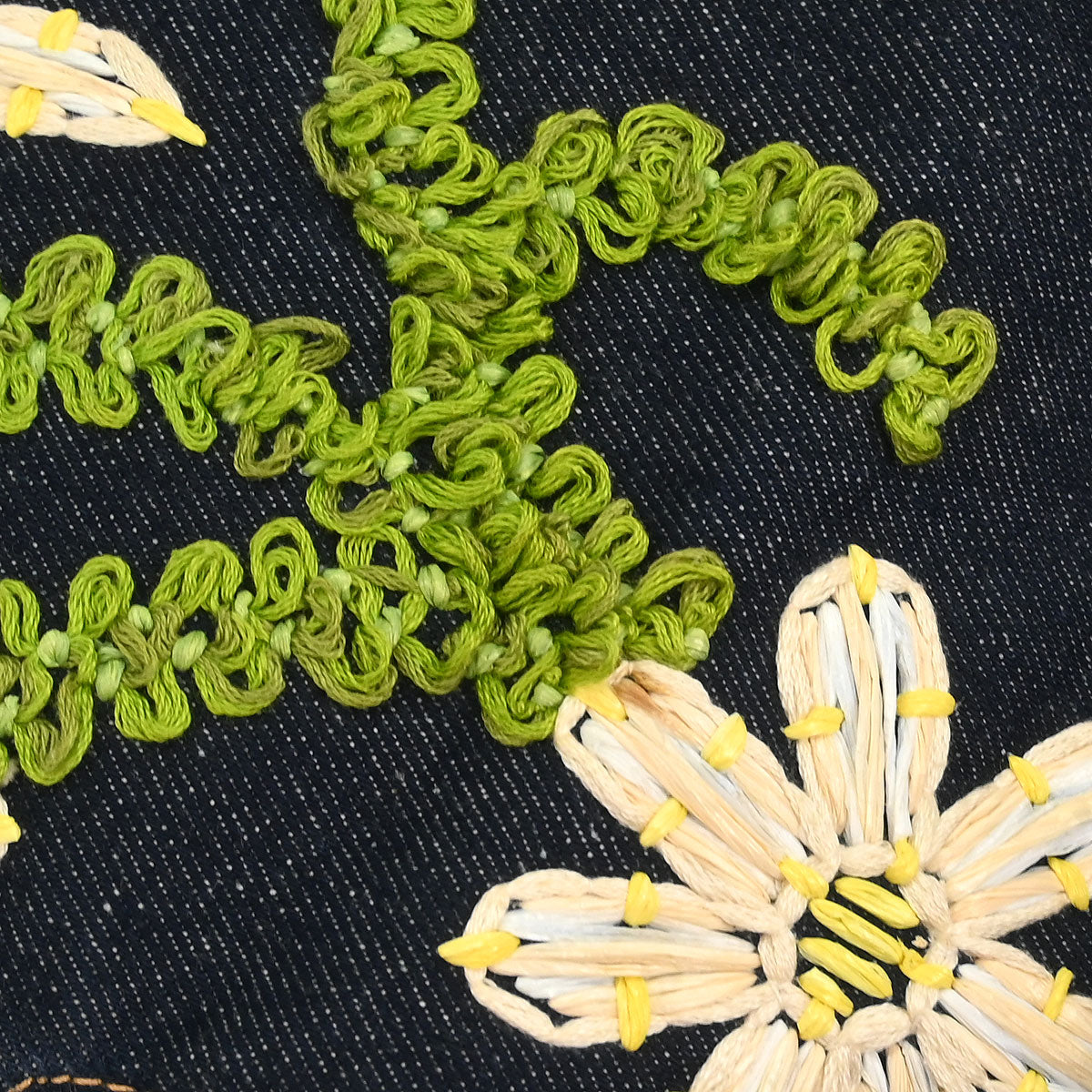 Fendi Navy Denim Flower Embroidered Baguette Handbag