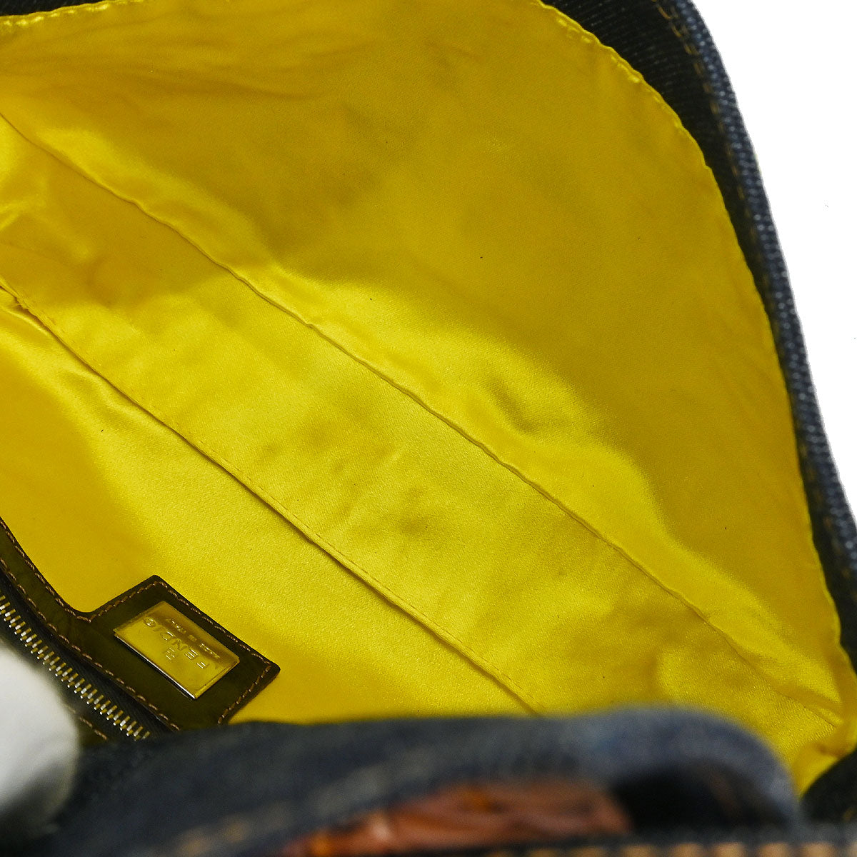 Fendi Navy Denim Flower Embroidered Baguette Handbag