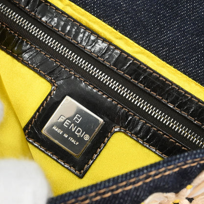 Fendi Navy Denim Flower Embroidered Baguette Handbag