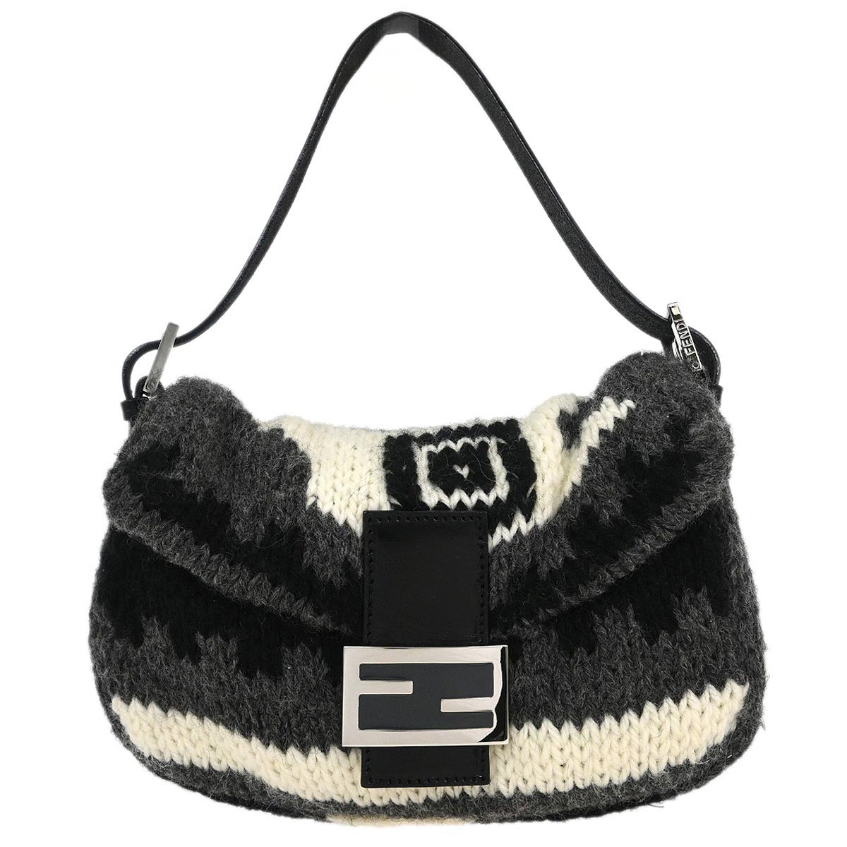 Fendi Gray Wool Baguette Handbag