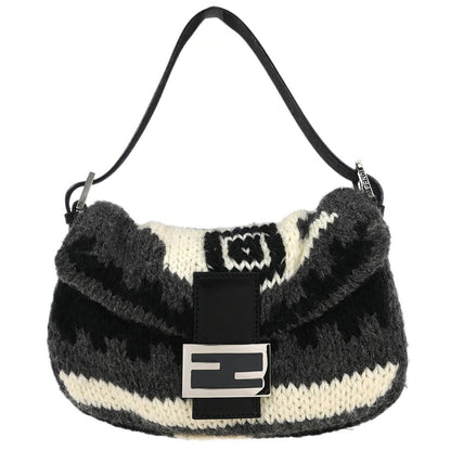 Fendi Gray Wool Baguette Handbag