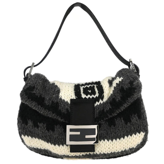 Fendi Gray Wool Baguette Handbag
