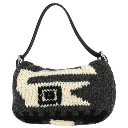 Fendi Gray Wool Baguette Handbag