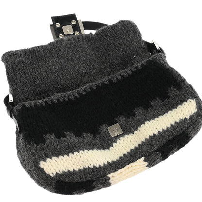 Fendi Gray Wool Baguette Handbag