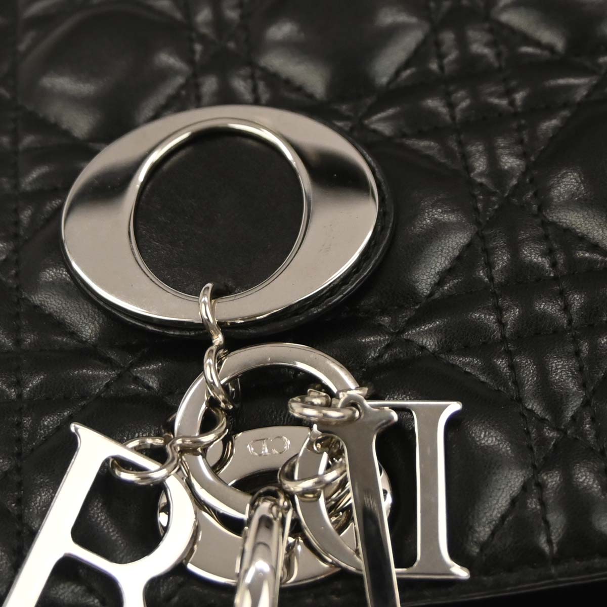 Christian Dior Black Lambskin Medium Lady Dior Cannage 2way Shoulder Handbag