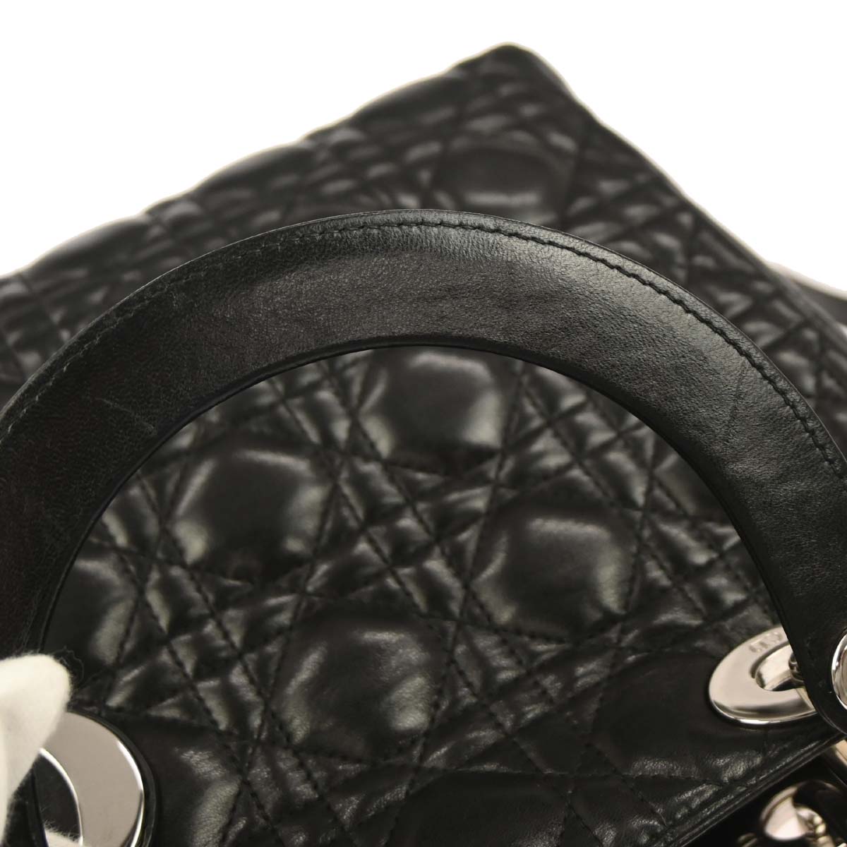 Christian Dior Black Lambskin Medium Lady Dior Cannage 2way Shoulder Handbag