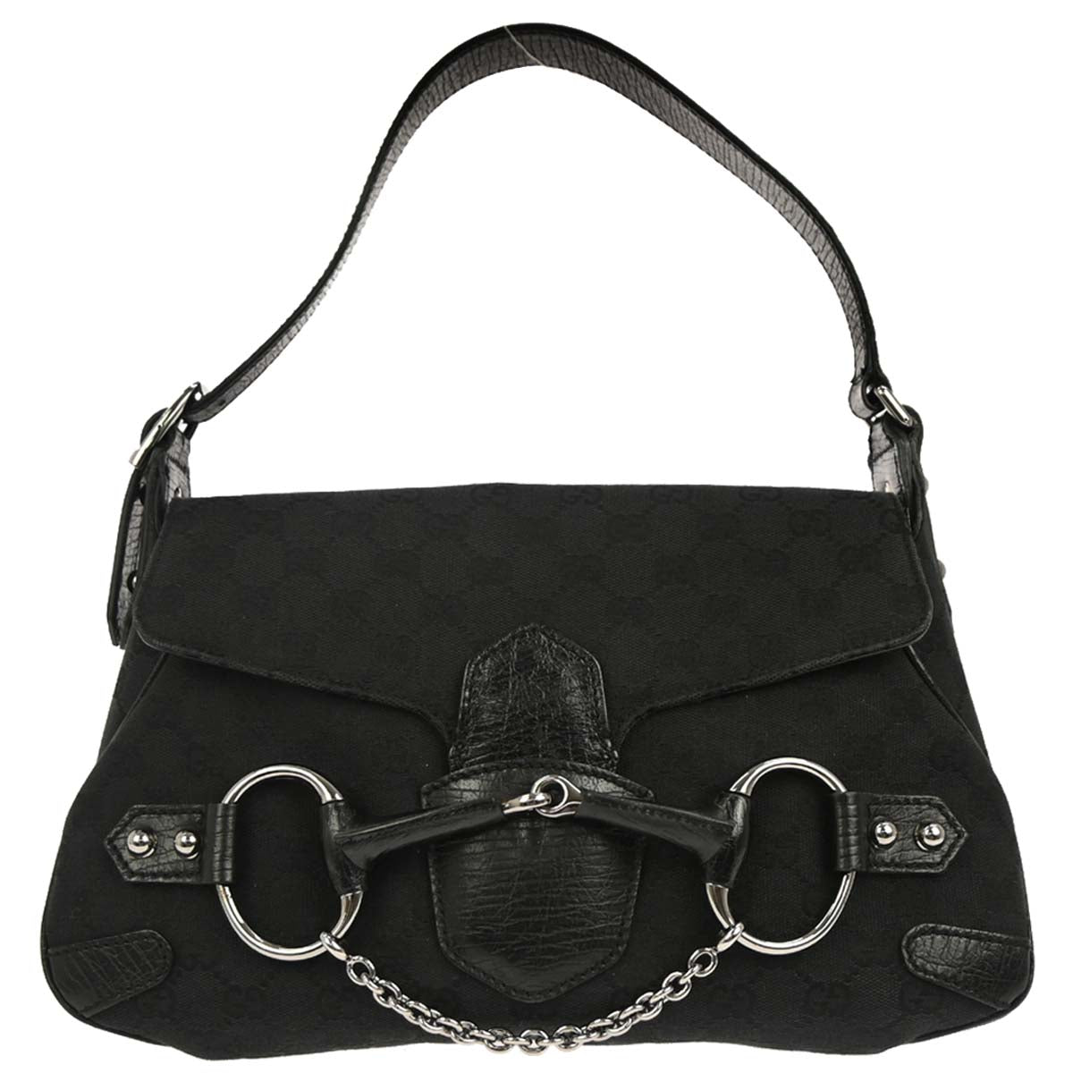 Gucci Black Horsebit GG Shoulder Bag