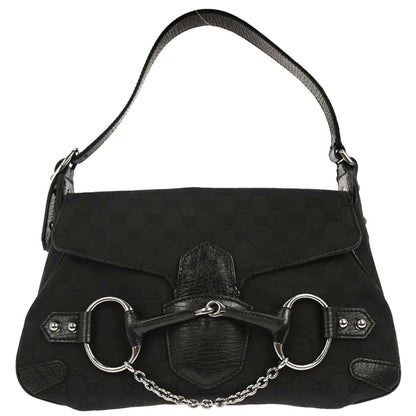 Gucci Black Horsebit GG Shoulder Bag