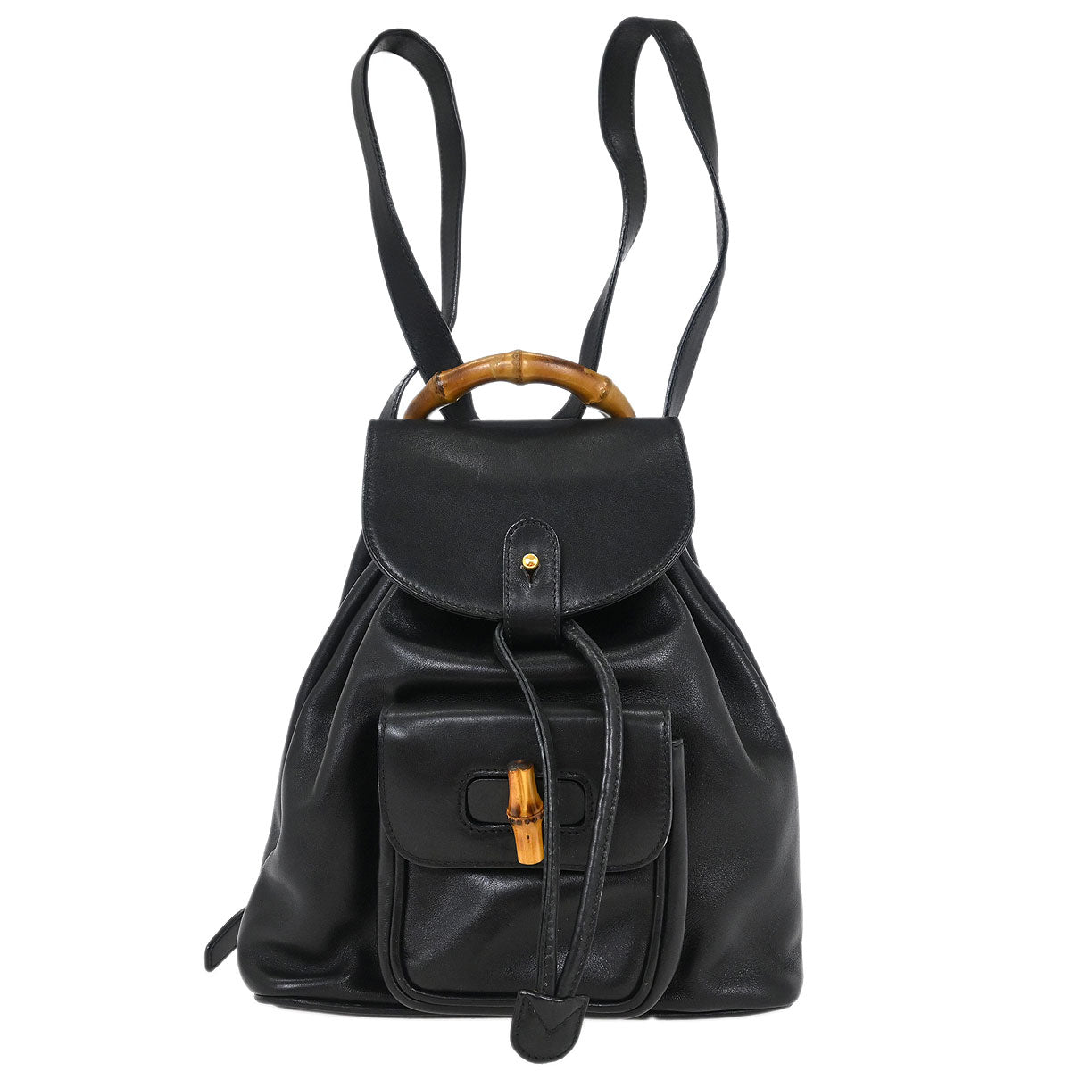 Gucci Black Leather Bamboo Backpack