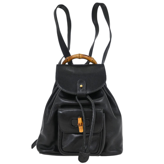 Gucci Black Leather Bamboo Backpack