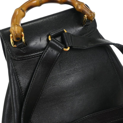 Gucci Black Leather Bamboo Backpack