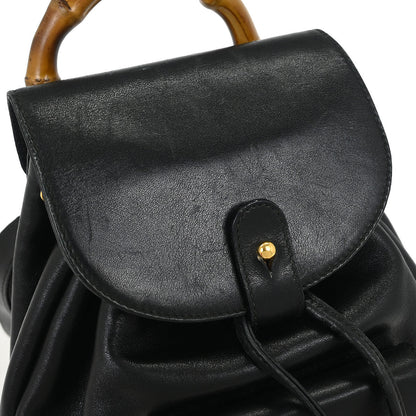 Gucci Black Leather Bamboo Backpack