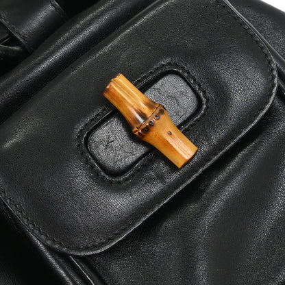 Gucci Black Leather Bamboo Backpack