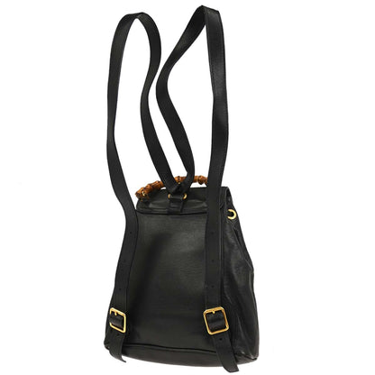 Gucci Navy Leather Bamboo Backpack