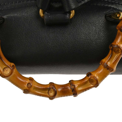 Gucci Navy Leather Bamboo Backpack