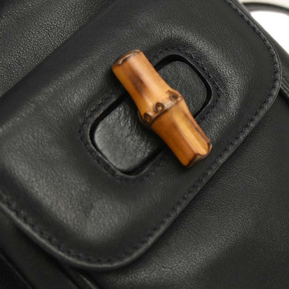 Gucci Navy Leather Bamboo Backpack