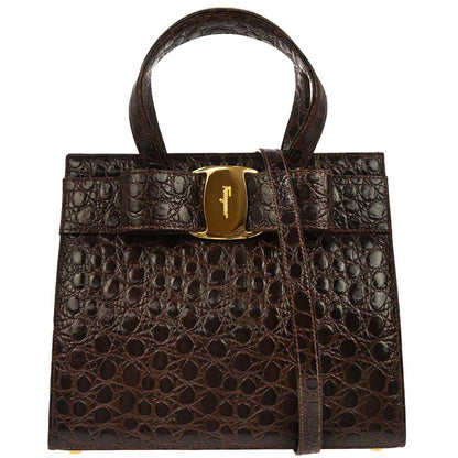 Salvatore Ferragamo Brown Vara Bow 2way Shoulder Handbag