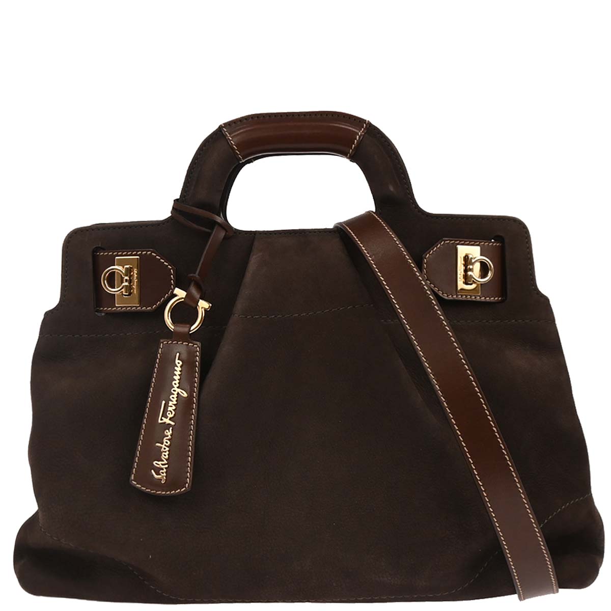 Salvatore Ferragamo Brown Suede Gancini 2way Shoulder Handbag