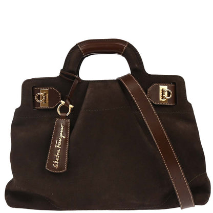 Salvatore Ferragamo Brown Suede Gancini 2way Shoulder Handbag