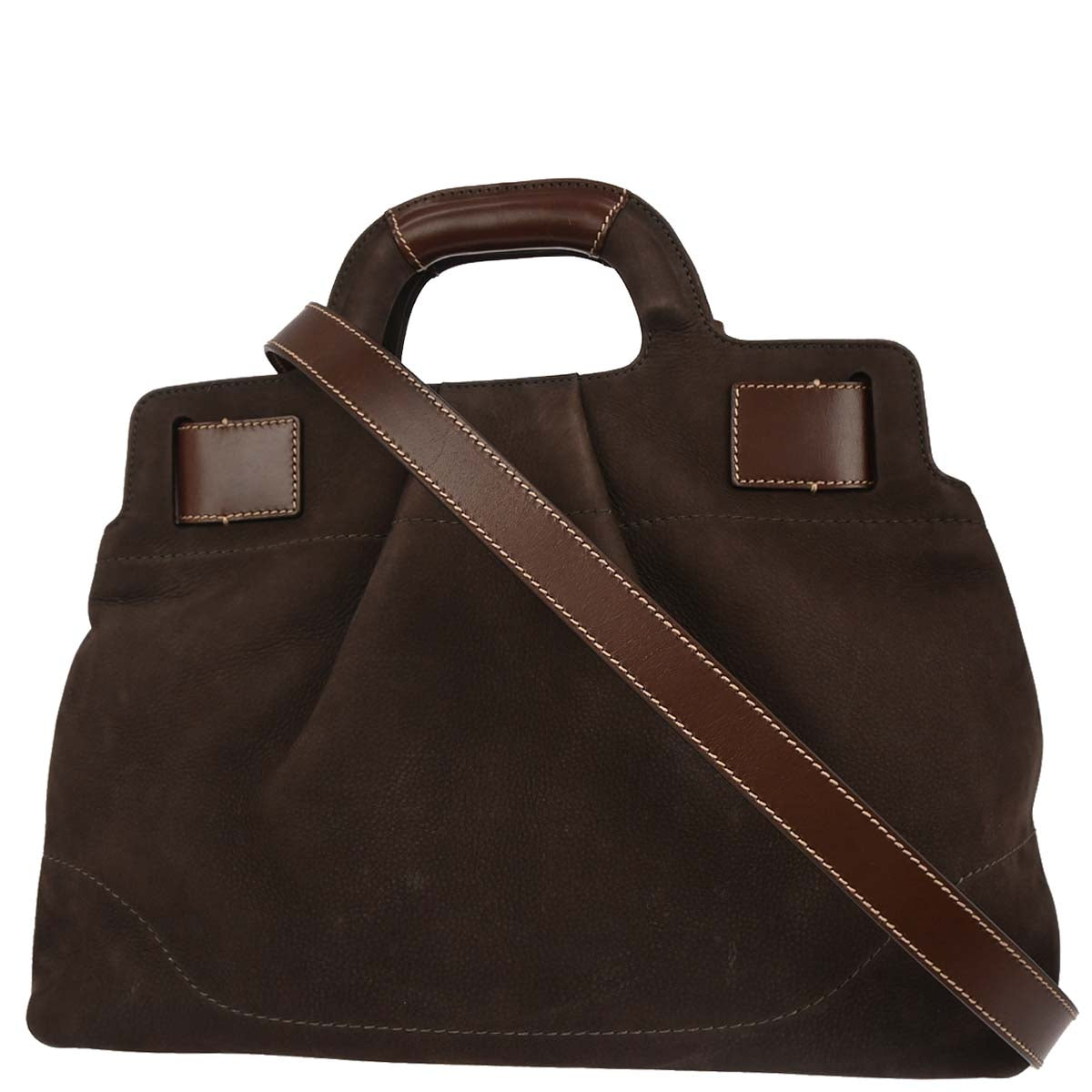 Salvatore Ferragamo Brown Suede Gancini 2way Shoulder Handbag