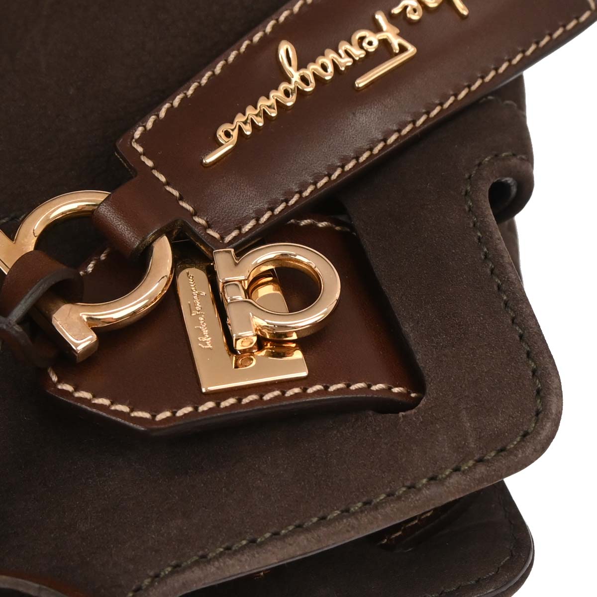 Salvatore Ferragamo Brown Suede Gancini 2way Shoulder Handbag