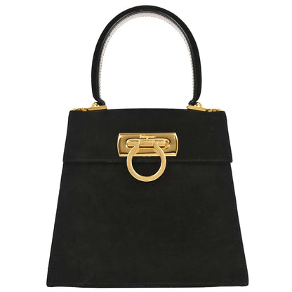 Salvatore Ferragamo Black Suede Gancini Handbag