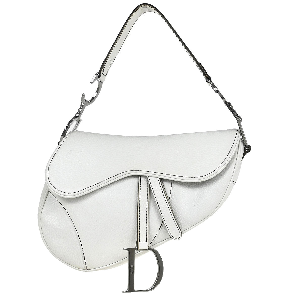 Christian Dior White Leather Saddle Handbag