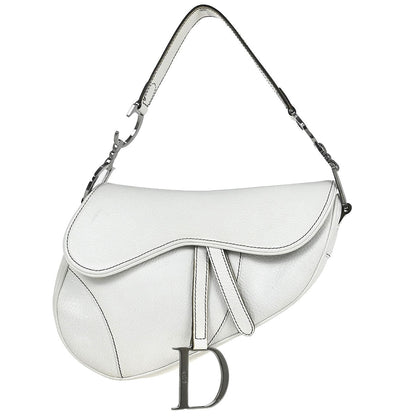 Christian Dior White Leather Saddle Handbag