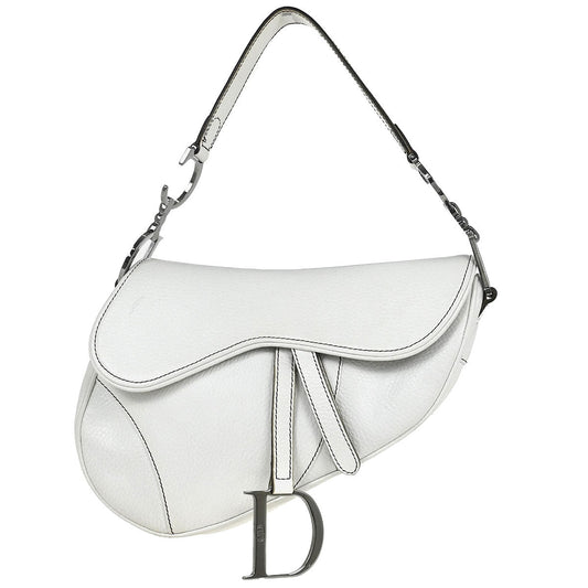 Christian Dior White Leather Saddle Handbag
