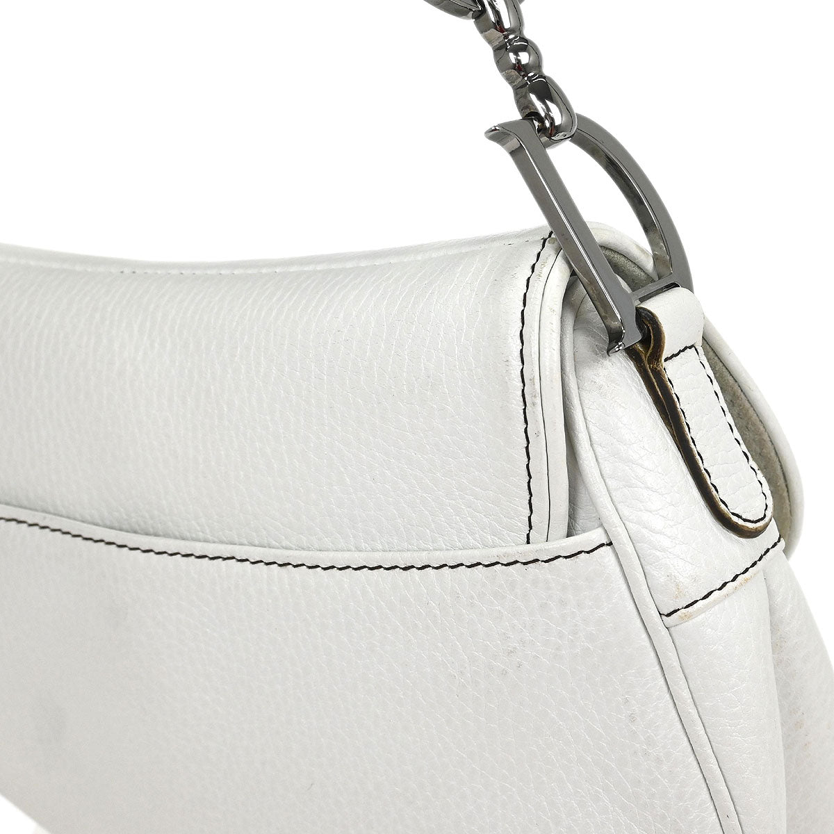 Christian Dior White Leather Saddle Handbag