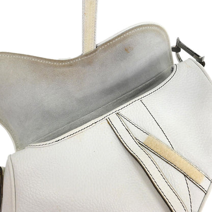 Christian Dior White Leather Saddle Handbag