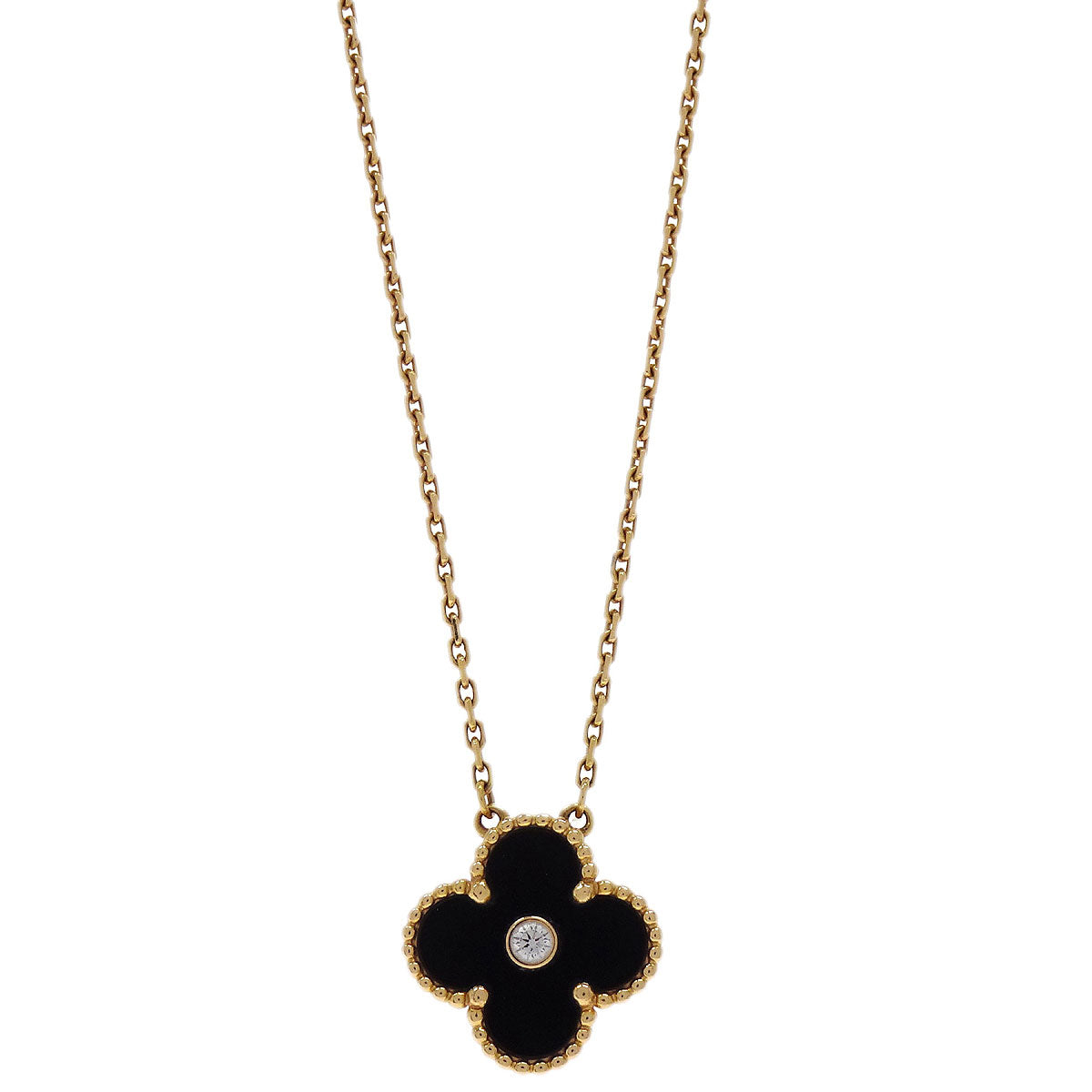 Van Cleef & Arpels Alhambra Pendant Necklace Onyx Diamond Au750