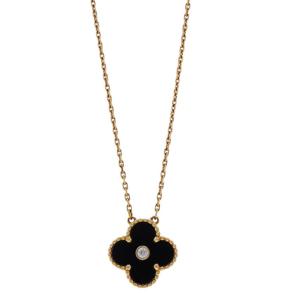 Van Cleef & Arpels Alhambra Pendant Necklace Onyx Diamond Au750