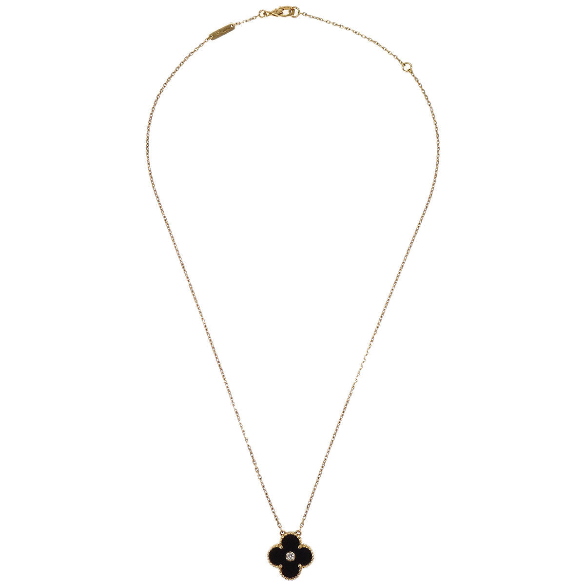 Van Cleef & Arpels Alhambra Pendant Necklace Onyx Diamond Au750